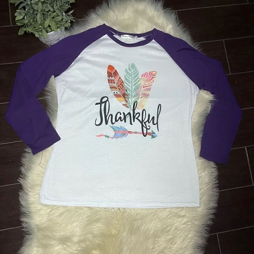 Thanksgiving baseball cut 3/4 sleeve tee sz 1XL